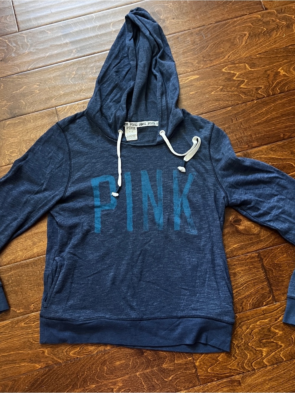 PINK Victoria's Secret Women's Navy Hooded Sweatshirt Small